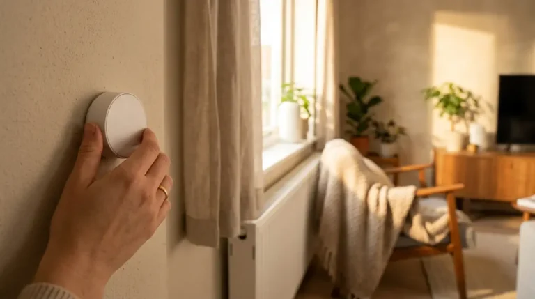 Mana ajustand termostatul intr-o camera de zi calduroasa