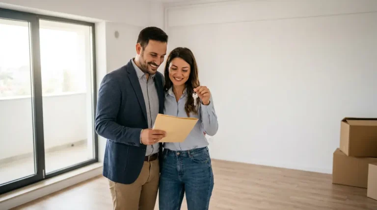 Cuplu tanar in apartamentul nou cumparat prin programul Noua Casa